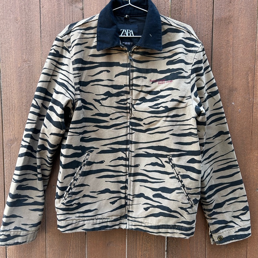 ZARA tiger stripe denim bomber size: Medium